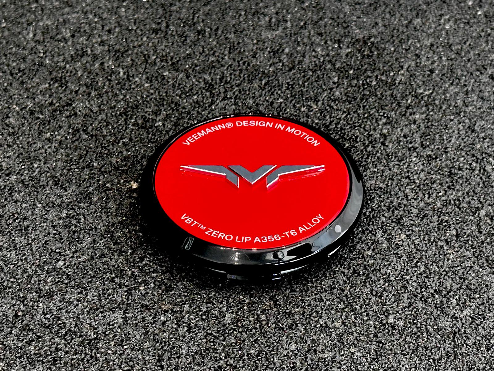 Veemann V-FS Series Centre Caps Gloss Red With Chrome Badge