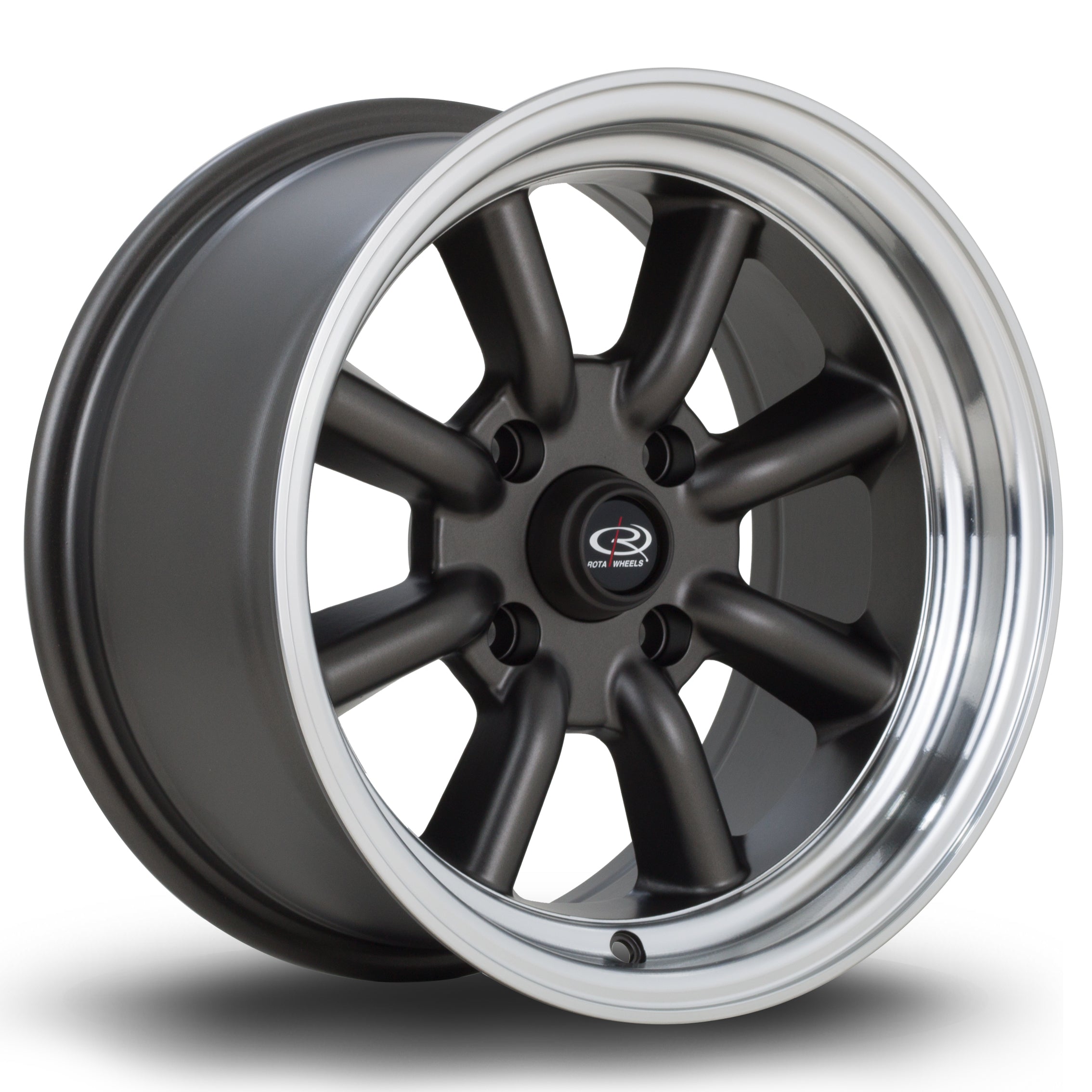 Rota RKR 15x8 4x100 ET0 Flat Gunmetal Polished Lip
