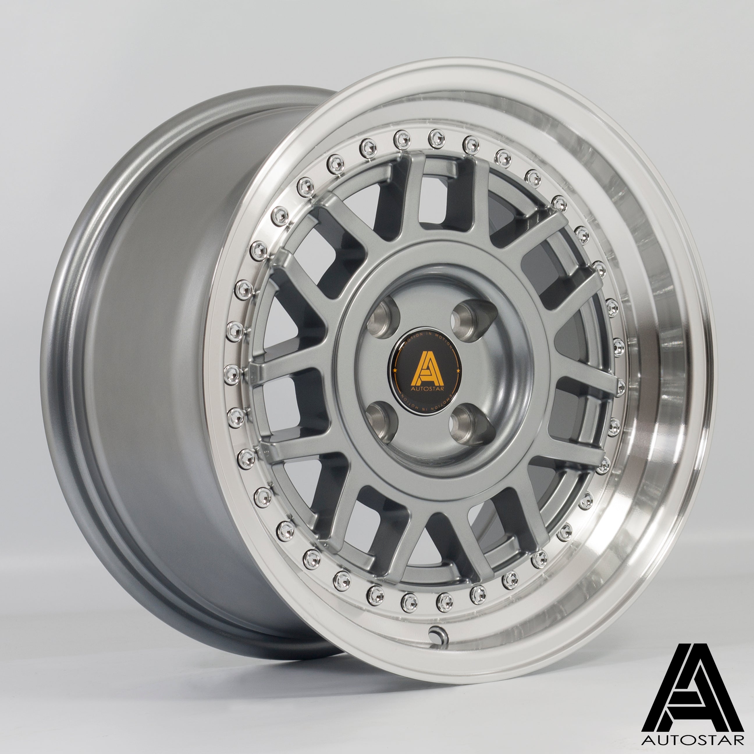 Autostar Storm 15x8 4x100 ET25 Gloss Gunmetal Polished Lip