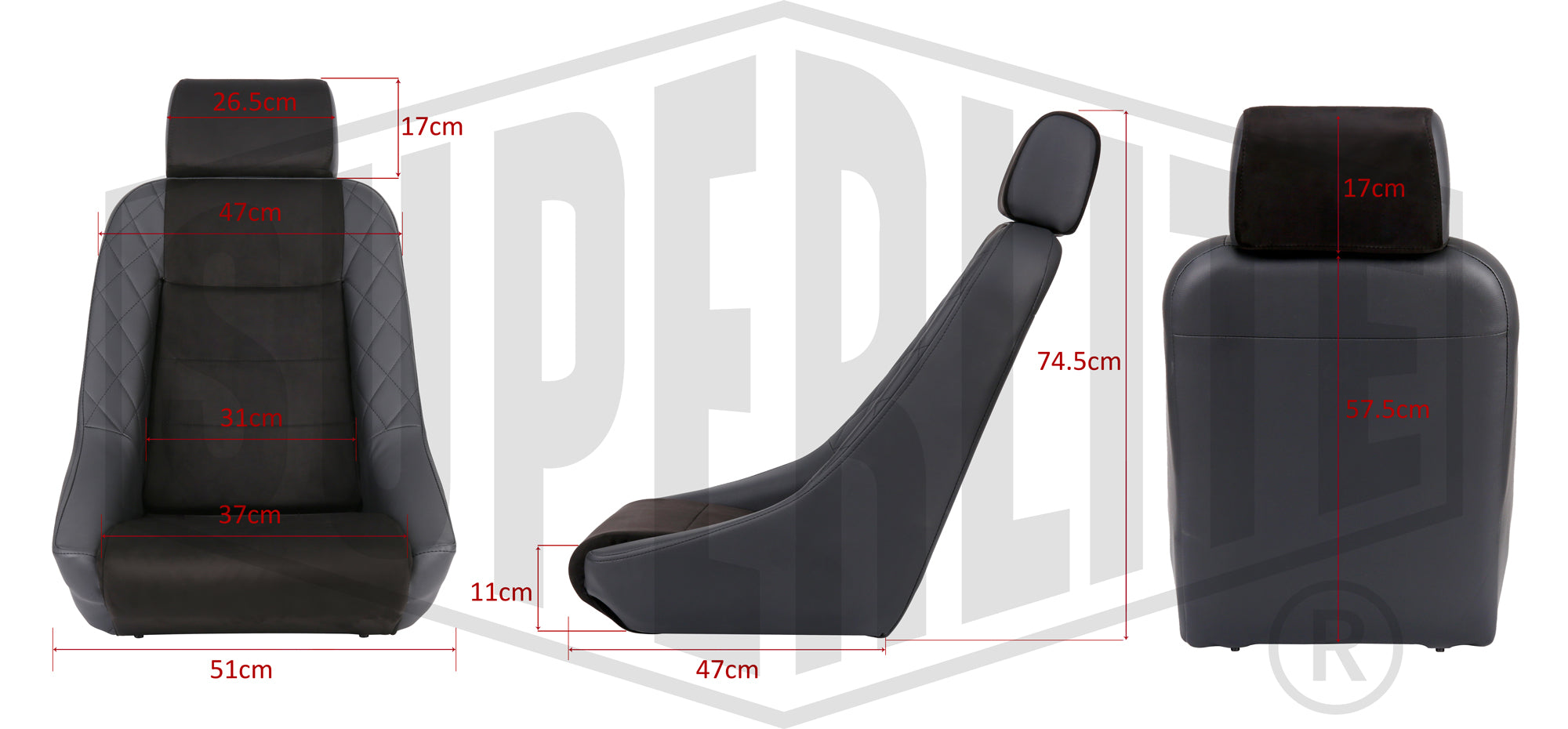 Superlite Alpine Classic Bucket Car Seats (Pair) With Double Locking Runners