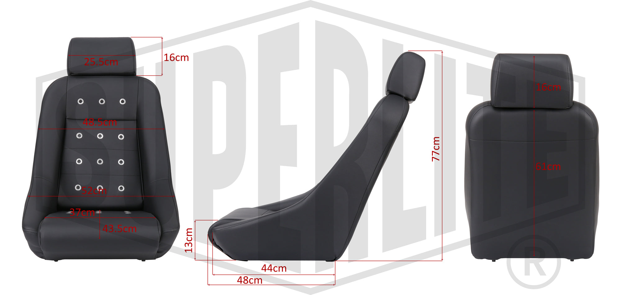 Superlite GTA Classic Bucket Car Seats (Pair) With Double Locking Runners