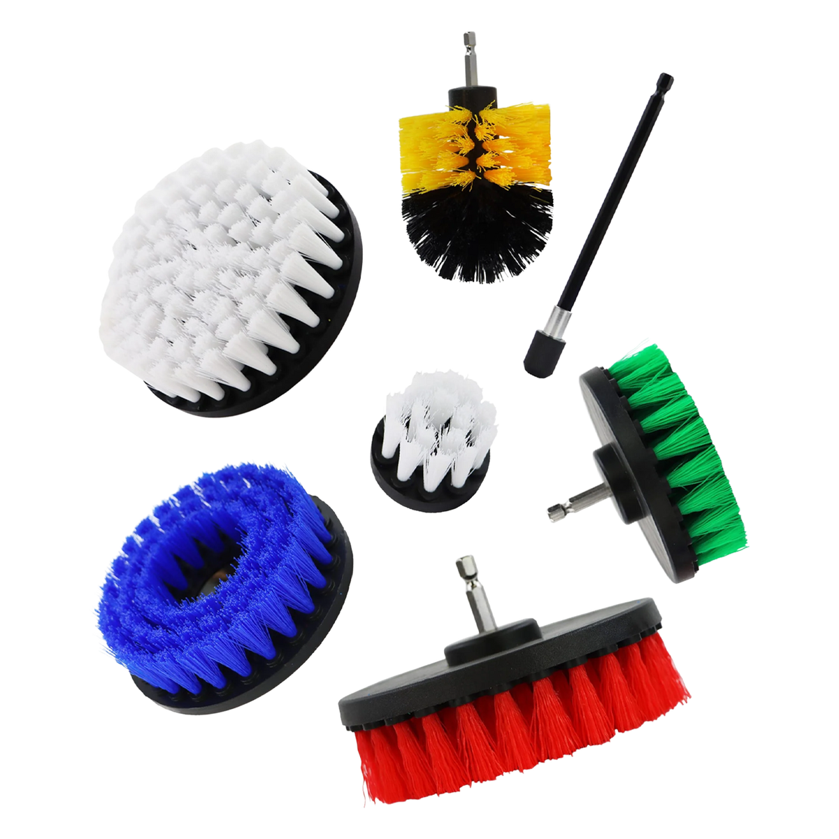 Autobrite Direct All Purpose Drill Brushes - Assorted 6 Pack w/ Extension