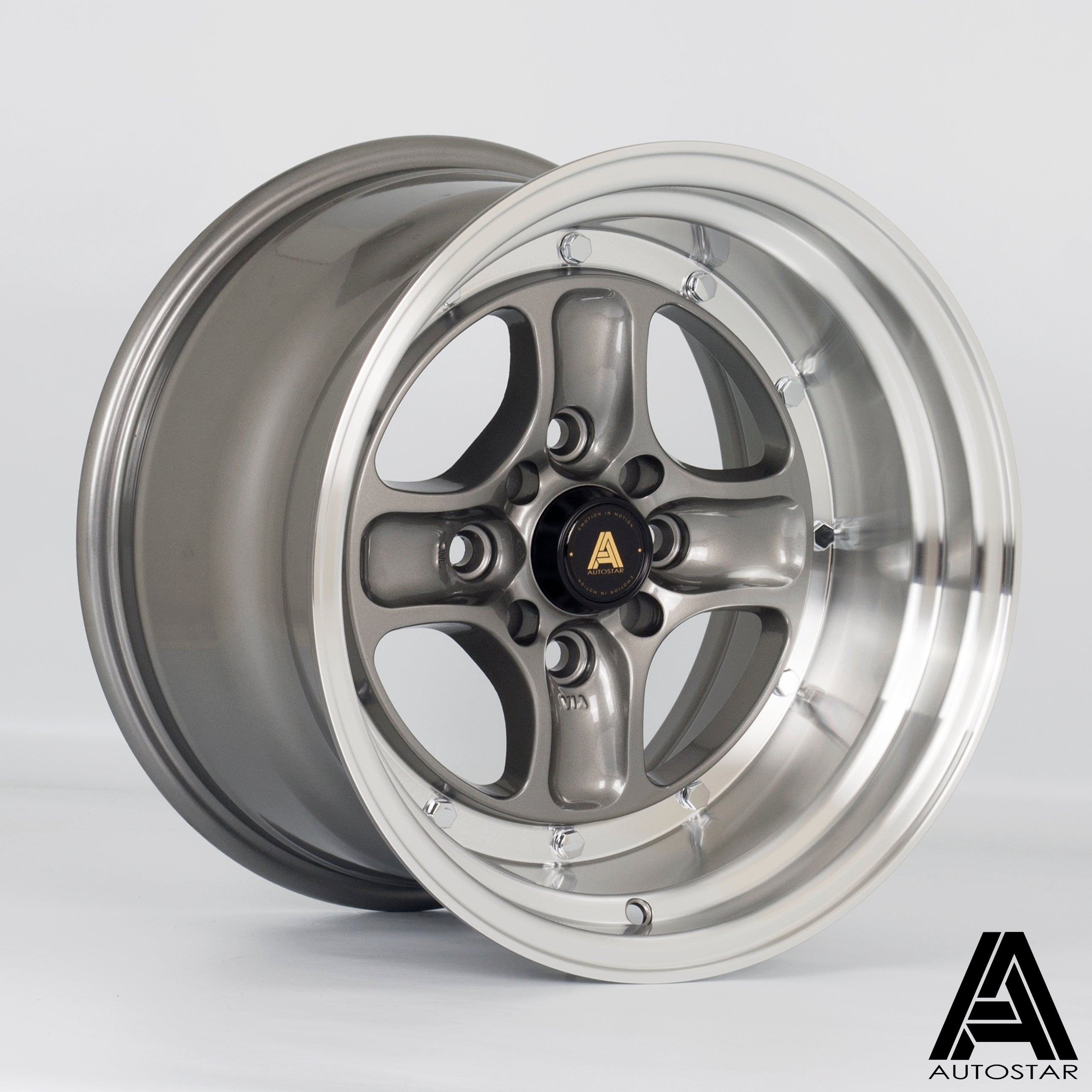 Autostar Classic 15x9 4x100/114 ET0 Gloss Gunmetal Polished Lip
