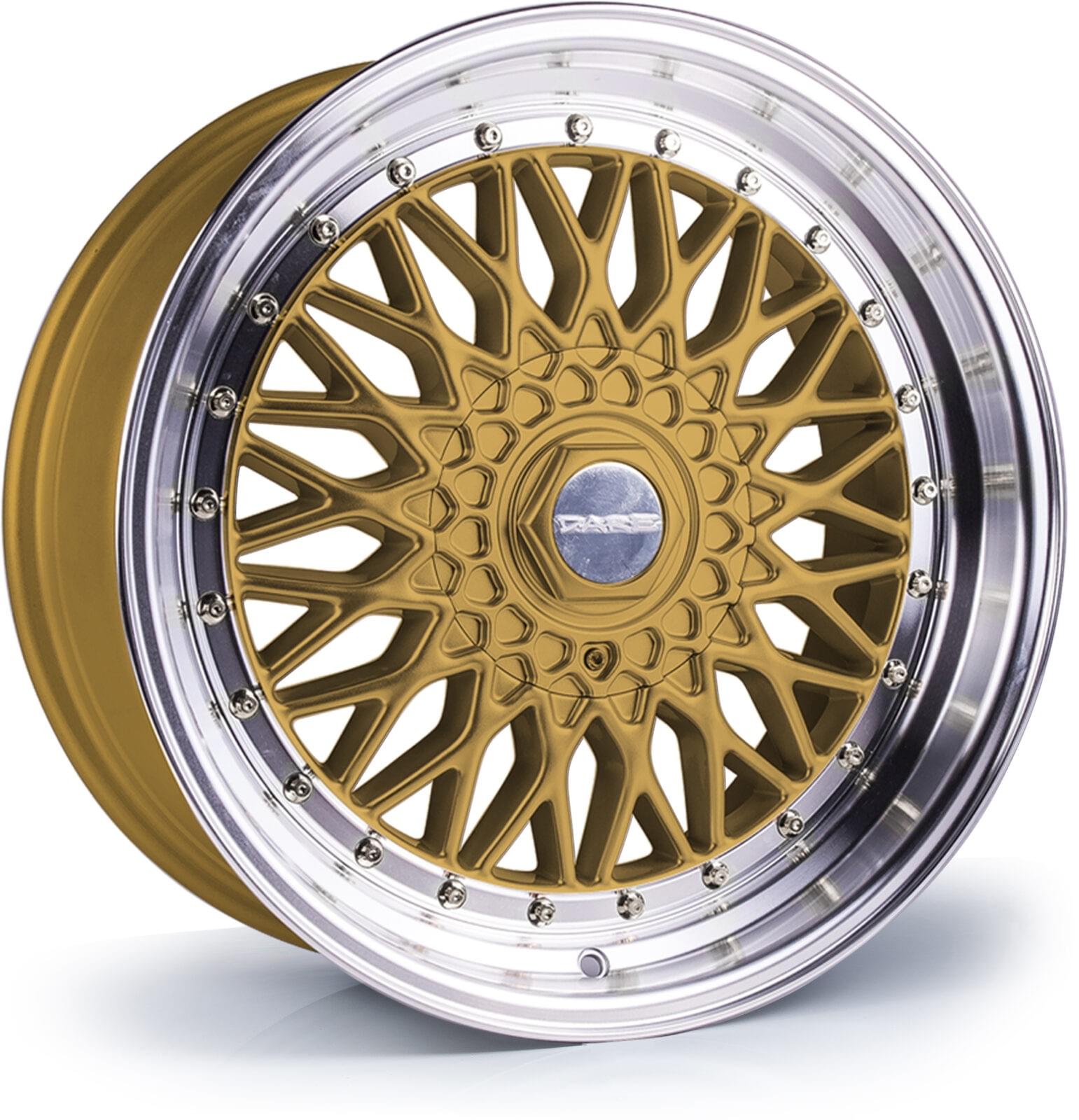 Dare DRRS 17x8.5 5x108 ET25 Gold Polished / Chrome Rivets