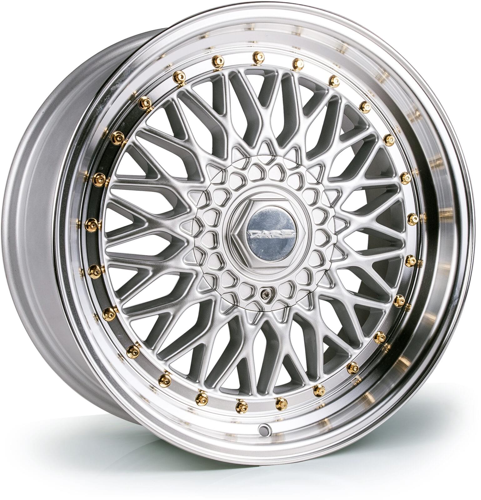 Dare DRRS 18x9.5 5x110 ET40 Silver Polished / Gold Rivets