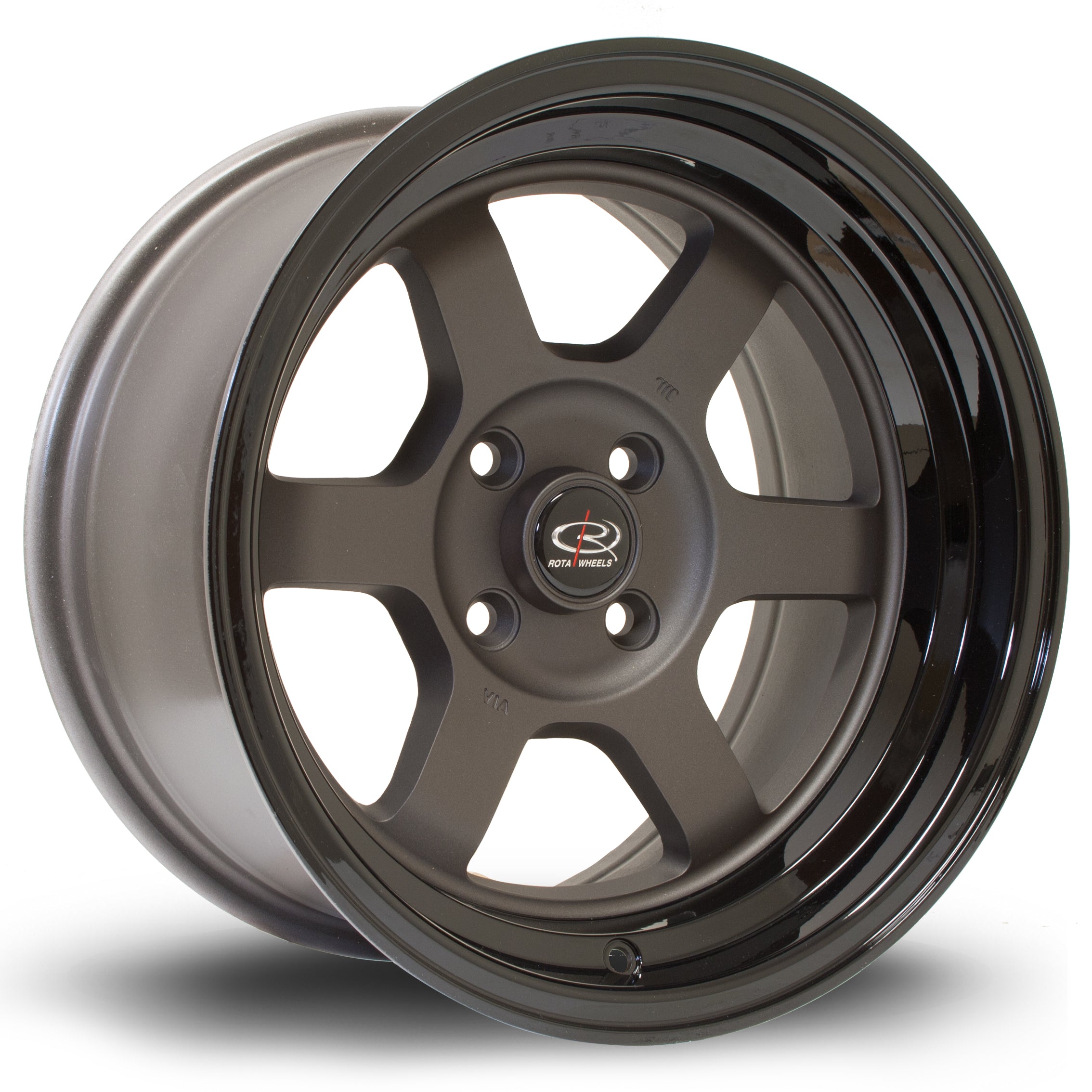 Rota Grid-V 15x8 4x100 ET0 Flat Gunmetal with Gloss Black Lip