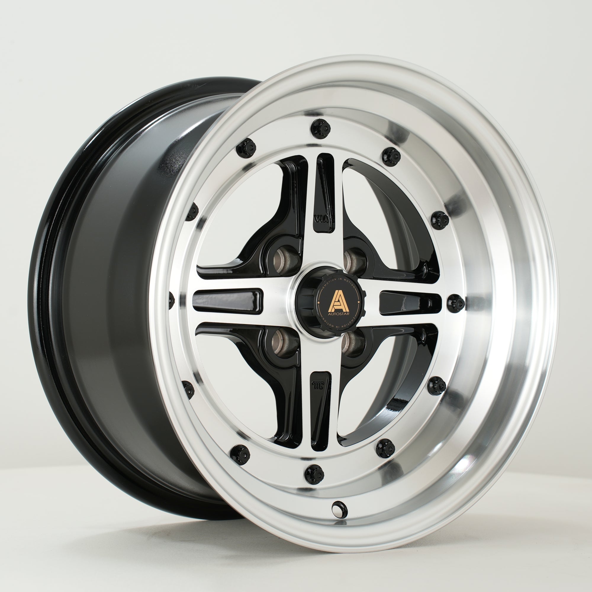 Autostar Kashiko 15x8 4x100 ET0 Gloss Black Polished Face