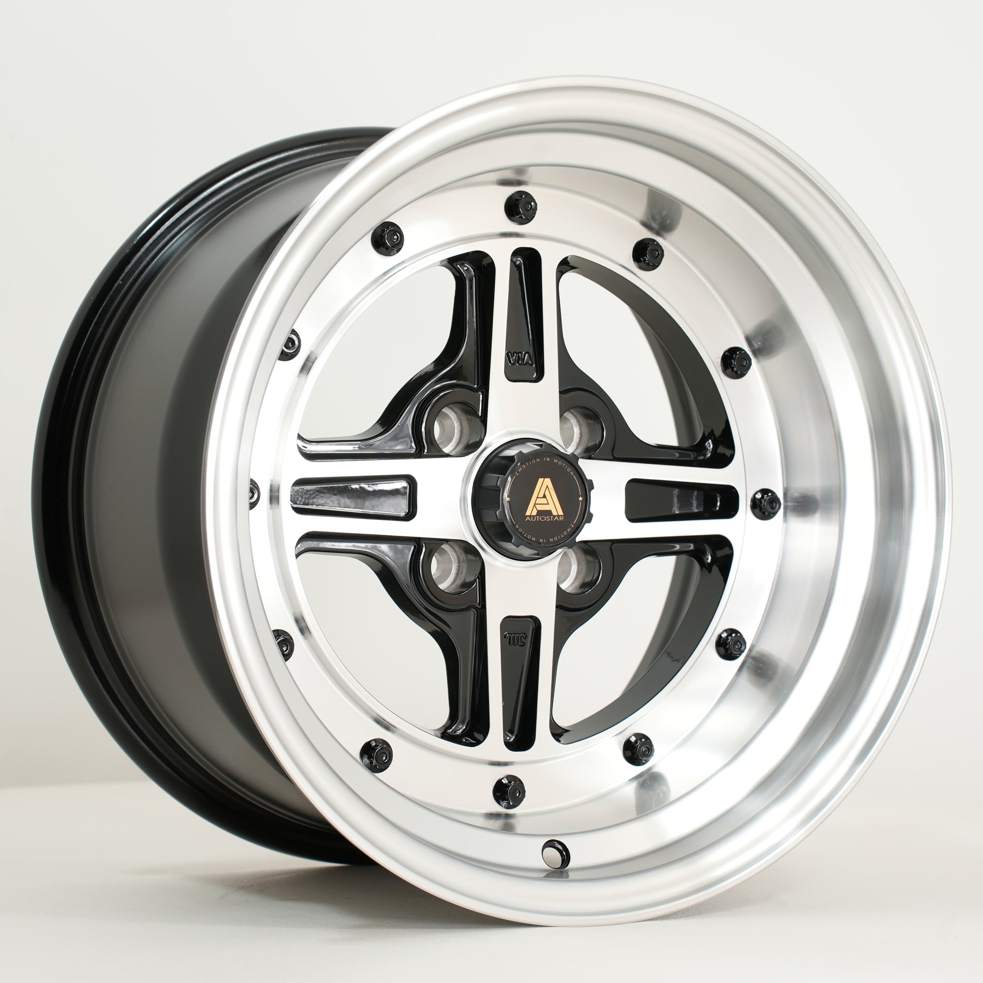 Autostar Kashiko 15x9 4x100 ET0 Gloss Black Polished Face
