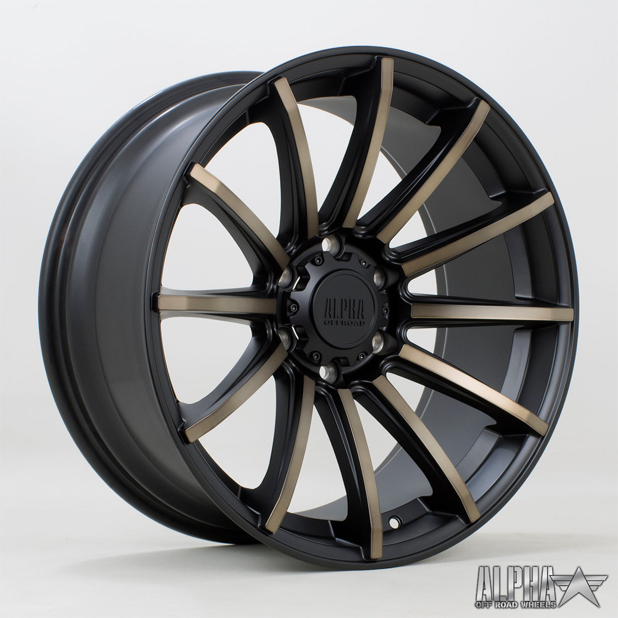 Alpha Offroad Machete 20x9 6x139 ET30 Satin Black Bronze Spokes