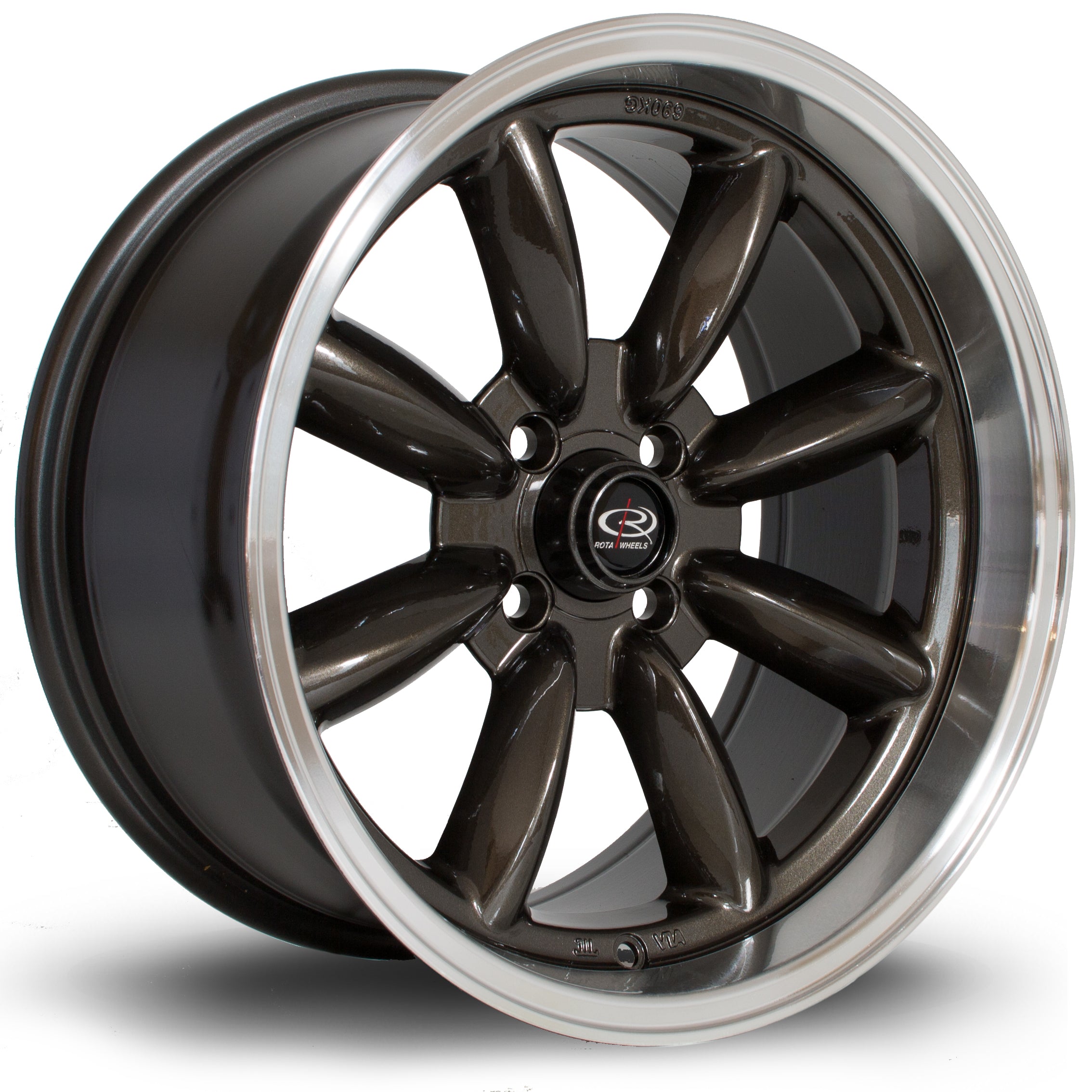 Rota RBR 16x8 4x100 ET10 Gloss Gunmetal Polished Lip
