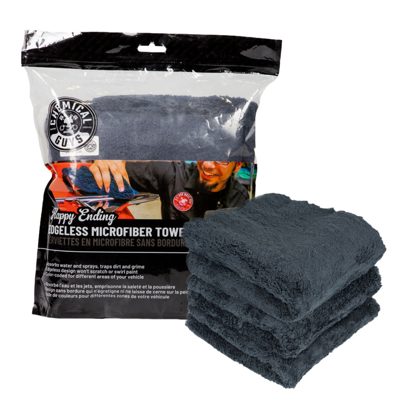 Chemical Guys Black Happy Ending Edgeless Microfibre Towel 3 pack