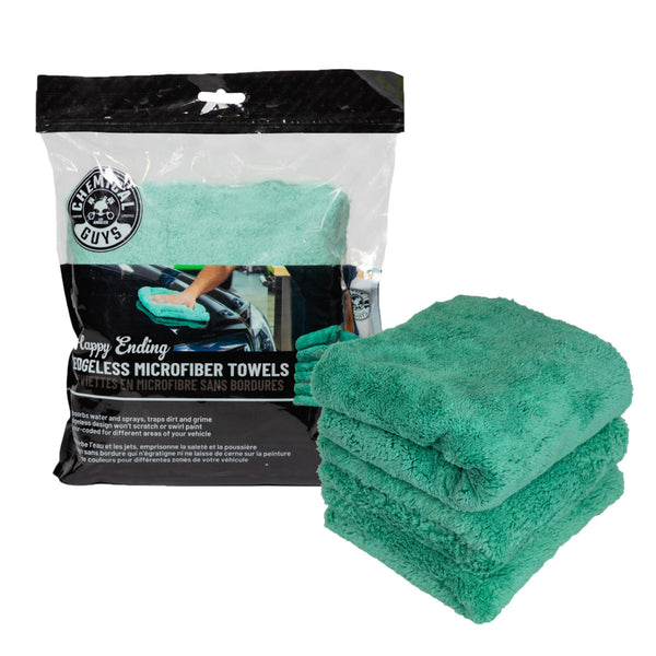 Chemical Guys Green Happy Ending Edgeless Microfibre Towel 3 pack