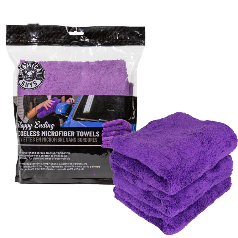 Chemical Guys Purple Happy Ending Edgeless Microfibre Towel 3 pack