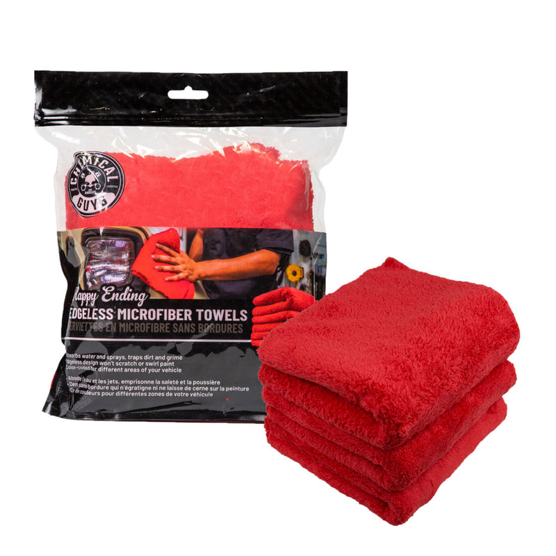 Chemical Guys Red Happy Ending Edgeless Microfibre Towel 3 pack